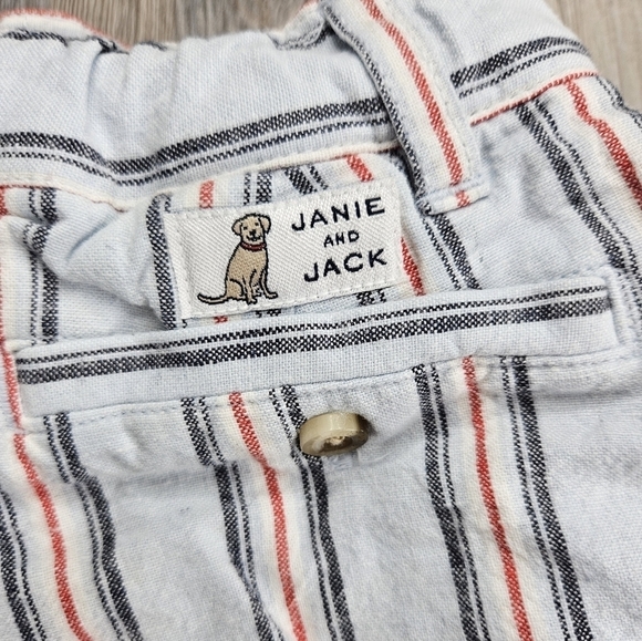 Janie and Jack Linen Blend #bluetag Shorts 18-24 months Blue + Red Stripe puppy - Picture 4 of 7